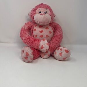 18” Build A Bear Pink Hearts Valentine’s Monkey Hook and Loop Hands